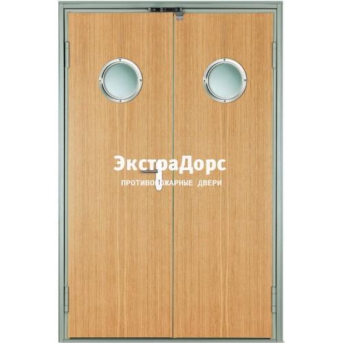 Противопожарная дверь двухстворчатая с мдф и иллюминаторами