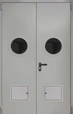 Противопожарная дверь со стыковочным узлом ДПМ-02 двупольная остекленная