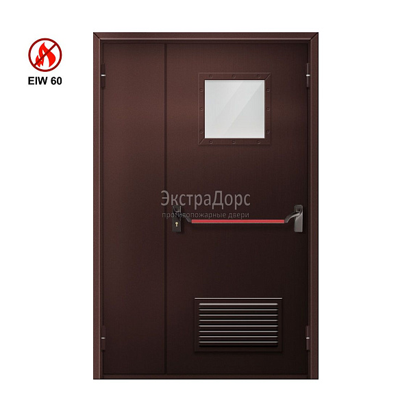 Противопожарная дверь с решёткой EIW 60 ДОП-EIW-60 ДП50 полуторная остекленная с антипаникой в Сергиев посаде  купить