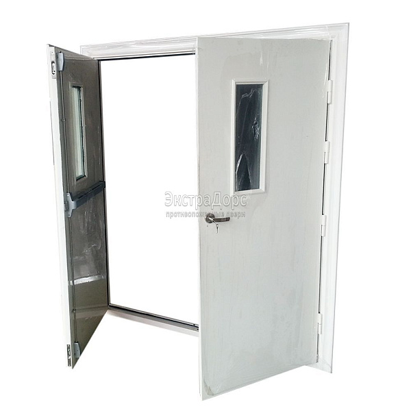 Двухстворчатая огнестойкая дверь EIW 60 двупольная стальная со стеклом в Сергиев посаде  купить