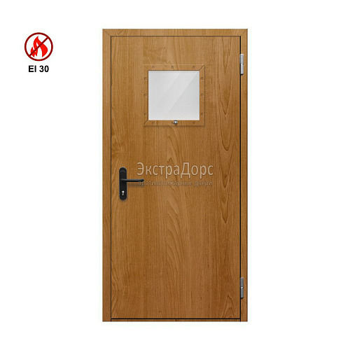 Противопожарная дверь EI 30 ДОП-01-EI30 ДП56 однопольная остекленная с МДФ с квадратным окном