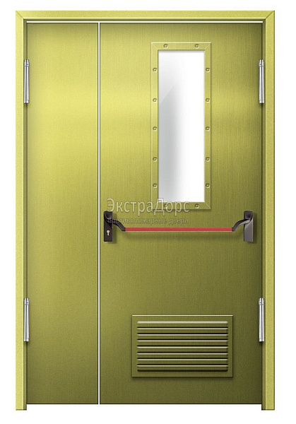 Противопожарная дверь EI 60 дымогазонепроницаемая стальная со стеклом, антипаникой и решеткой в Сергиев посаде  купить
