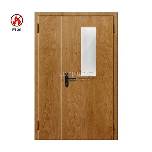 Противопожарная дверь EI 30 ДО-EI30 ДП19 полуторная остекленная с МДФ с прямоугольным окном