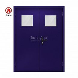 Двухстворчатая огнеупорная дверь EIS 30 ДОП-02-EIS30 ДП87 двупольная остекленная
