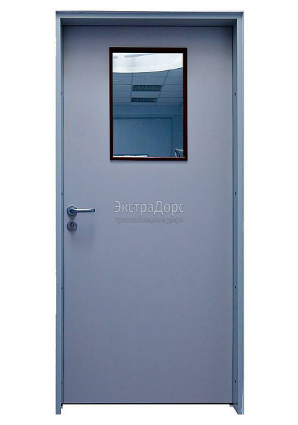 Дверь противопожарная металлическая однопольная EI 30 газодымонепроницаемая со стеклом в Сергиев посаде  купить
